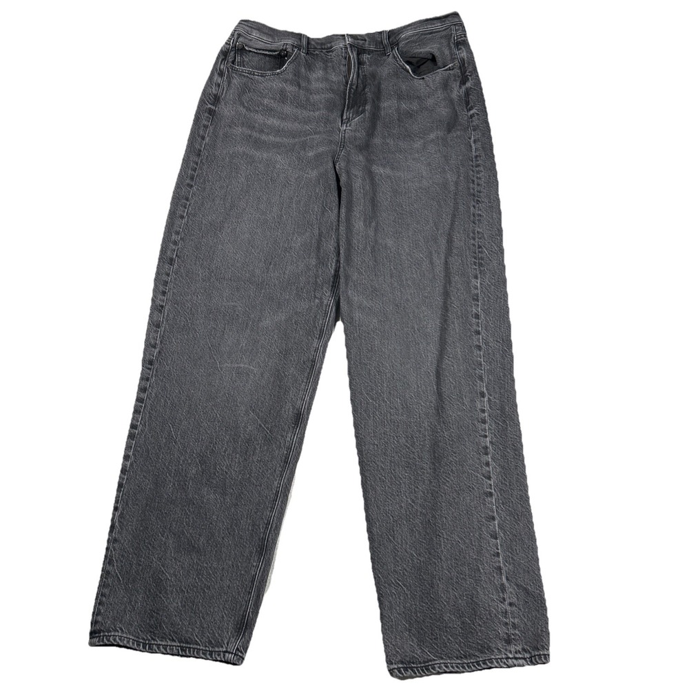 American Eagle Baggy Jean Women 16 Black High Waisted Wide Leg Real Good Denim